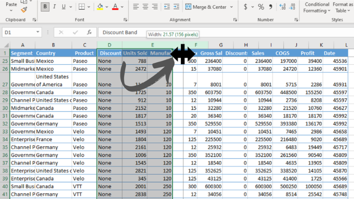 Resize Multiple Columns at a Time in Excel