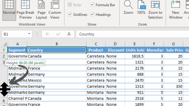 How to change row size using mouse click and drag