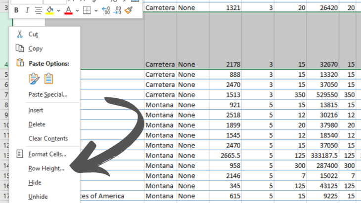 How to change row height from context menu